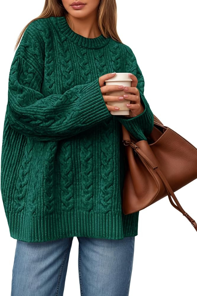 Saodimallsu Womens Cable Knit Sweater Oversized Long Sleeve Chunky Knit Crew Neck Fall Pullover S... | Amazon (US)
