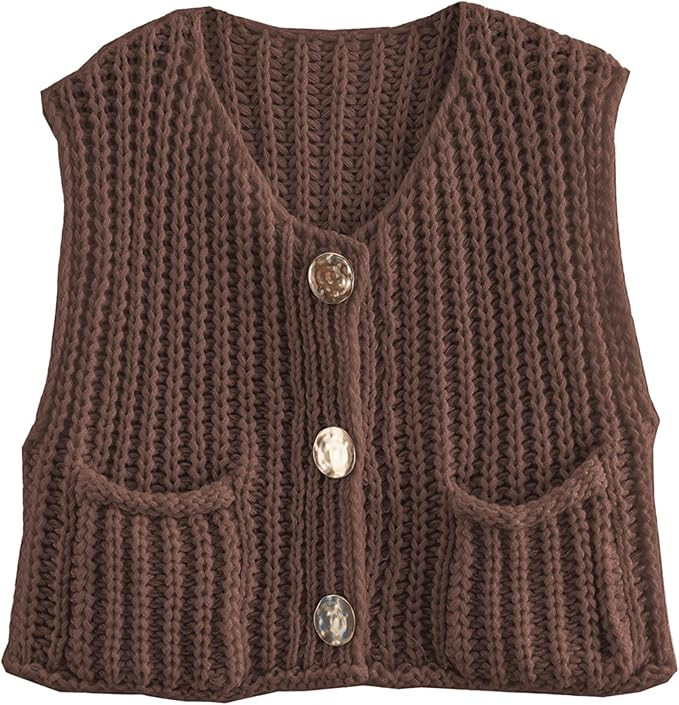 Hixiaohe Womens Crochet Chunky Knit Top Sleeveless Button Down Crop Tops Trendy Cardigan Sweater ... | Amazon (US)