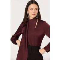 ASTR the Label | Felisita Satin Cutout Scarf Top in Wine | Size XS | ASTR The Label (US)