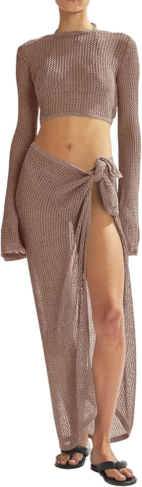 Women's Swimsuits Cover Ups Set for Crochet Bathing Suit Hollow Out 2 Piece Bikini Coverup Beach ... | Amazon (US)