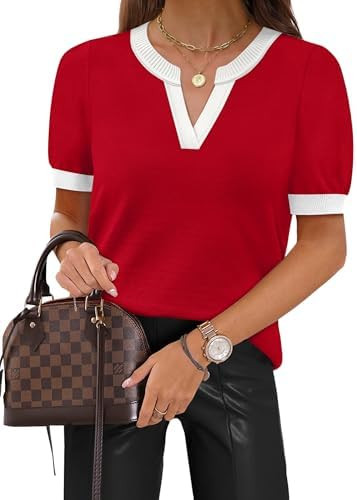 WIHOLL Short Sleeve Sweater Tops 2026 Spring Summer Trendy Knit Business Casual Essential V Neck ... | Amazon (US)