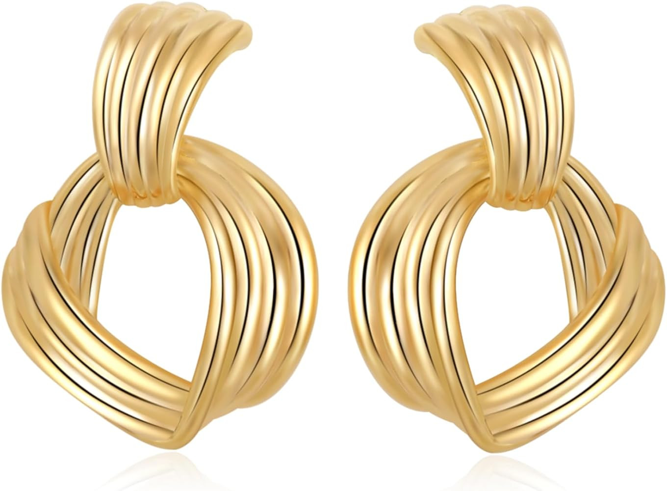 Gold Earrings for Women Trendy,Dupes Earrings Lightweight Hollow Fin Shaped 18K Gold Plated Chunk... | Amazon (US)