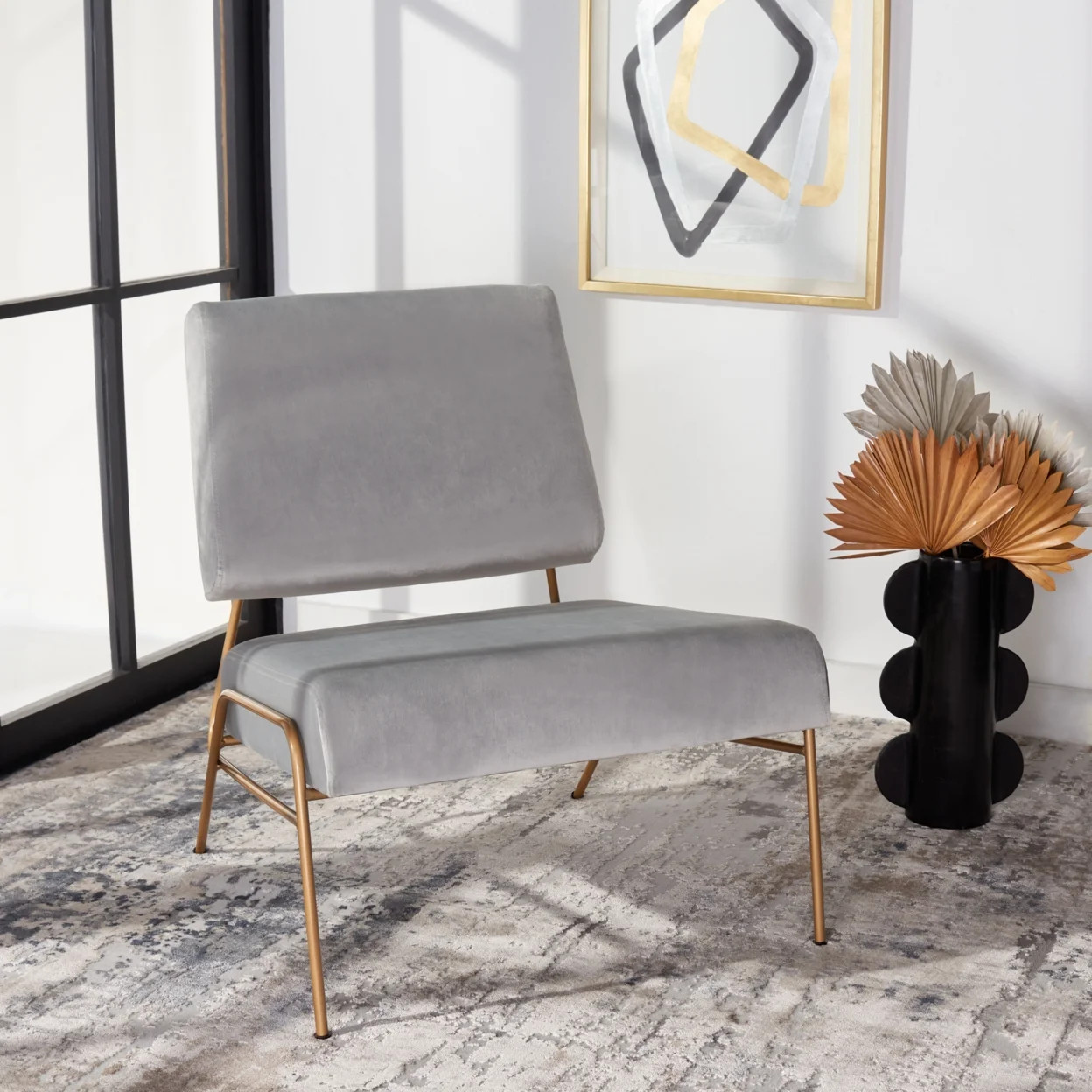 SAFAVIEH Romilly Modern Glam Velvet Accent Chair, Grey | Walmart (US)