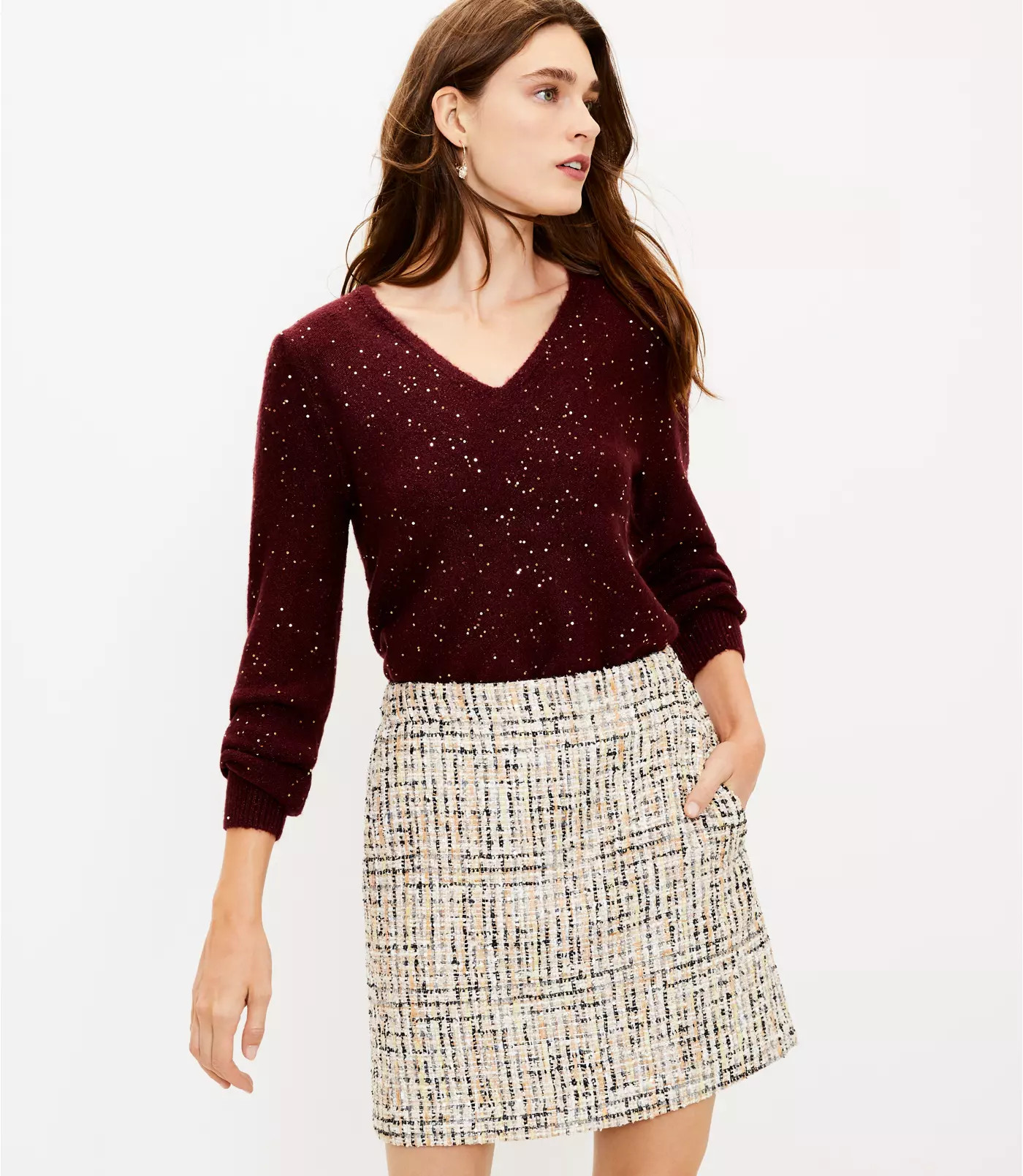 Shimmer Tweed Pocket Skirt | LOFT