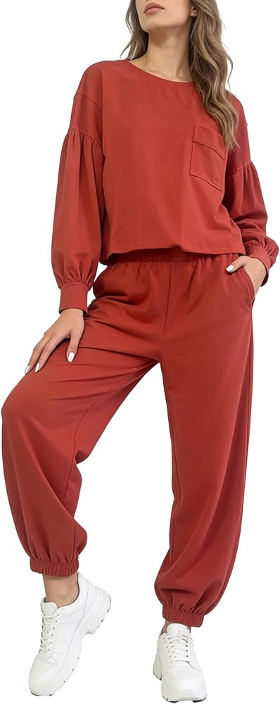Women’s 2 Piece Lounge Set Long Sleeve Tops Jogger Pants Matching Set Comfy Travel Everyday Out... | Amazon (US)