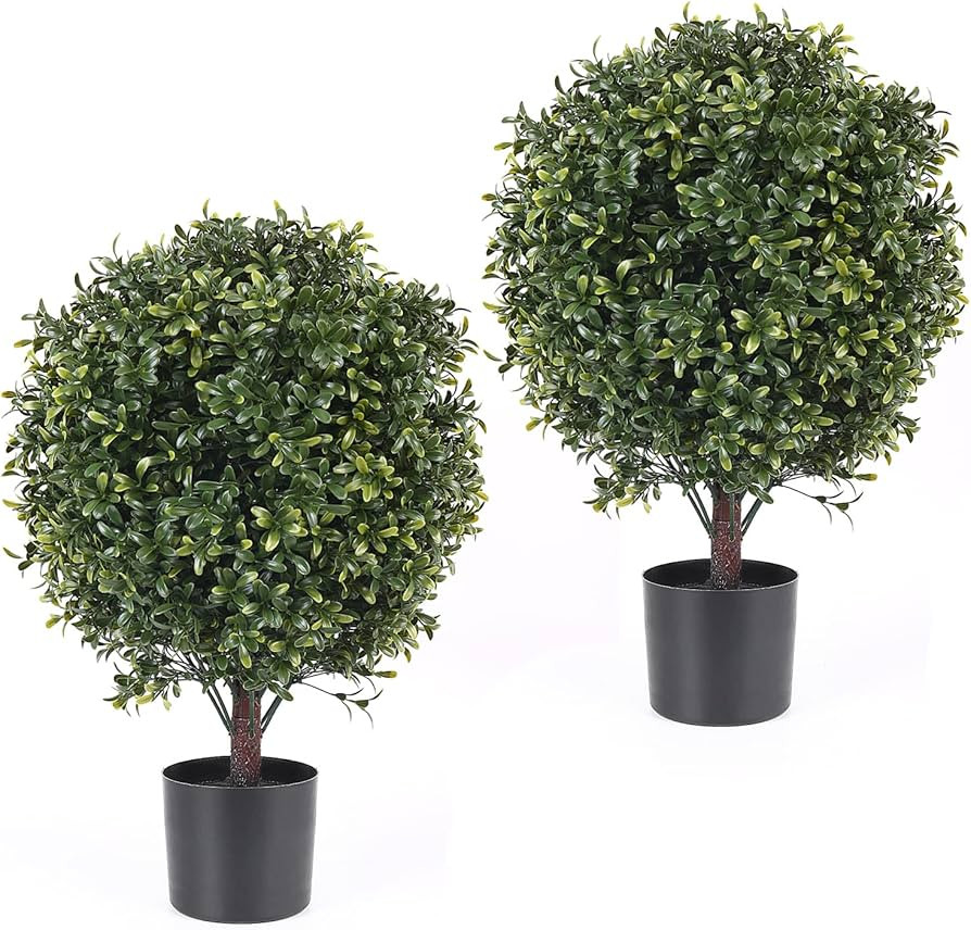 AUMMOOH 25 Inch Artificial Topiary Boxwood Ball Trees – Decorative Fake Greenery in Planter Pot... | Amazon (US)