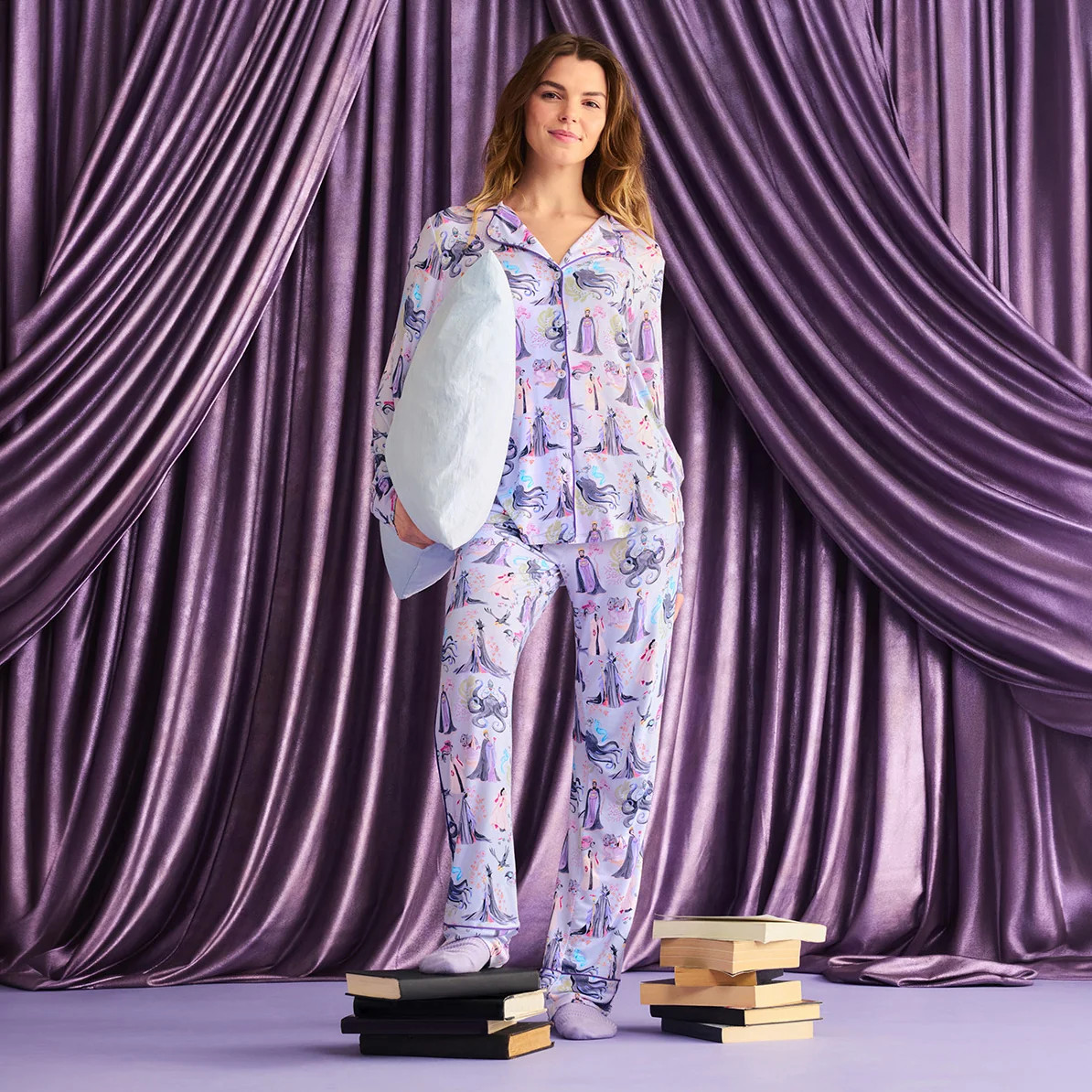 Fairytale Gray Long Sleeve Disney Villains Women's Luxe Pajama Pant Set | Posh Peanut\u00ae | Posh Peanut
