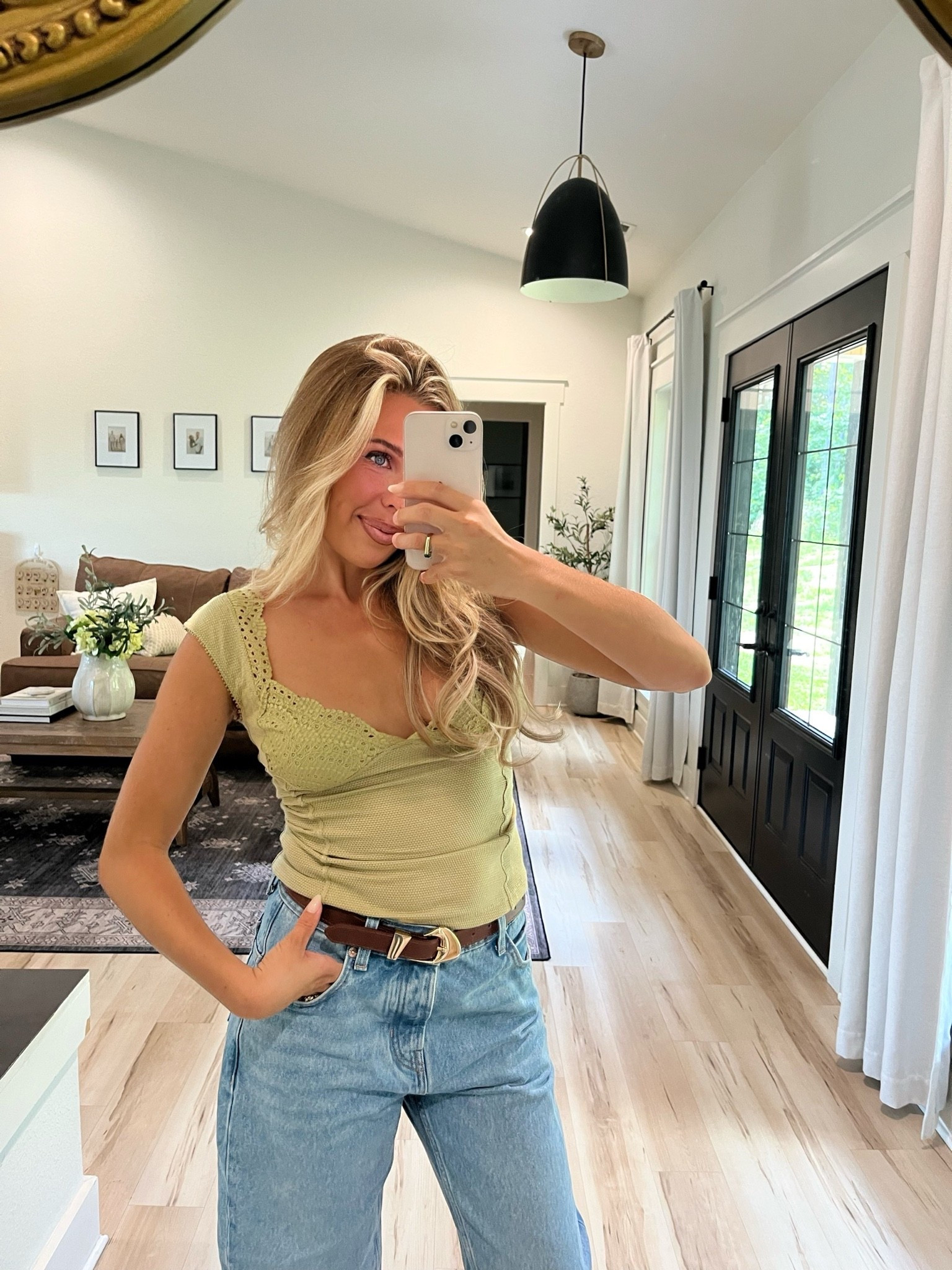 wearing a small! free people blush hour tee