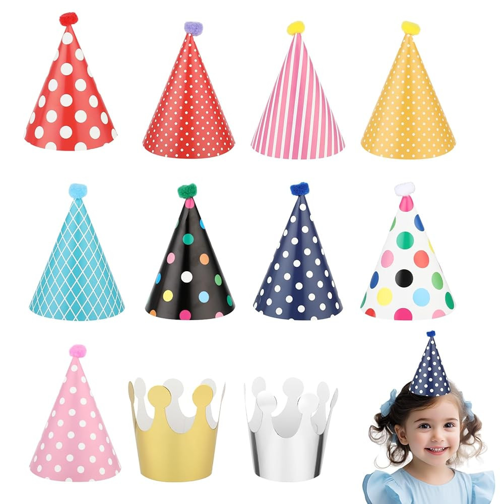 Thinp 11 Pcs Birthday Party Hats,Party Hats Set Includes 9 Adorable Party Cone Hats with Pom Poms... | Amazon (US)