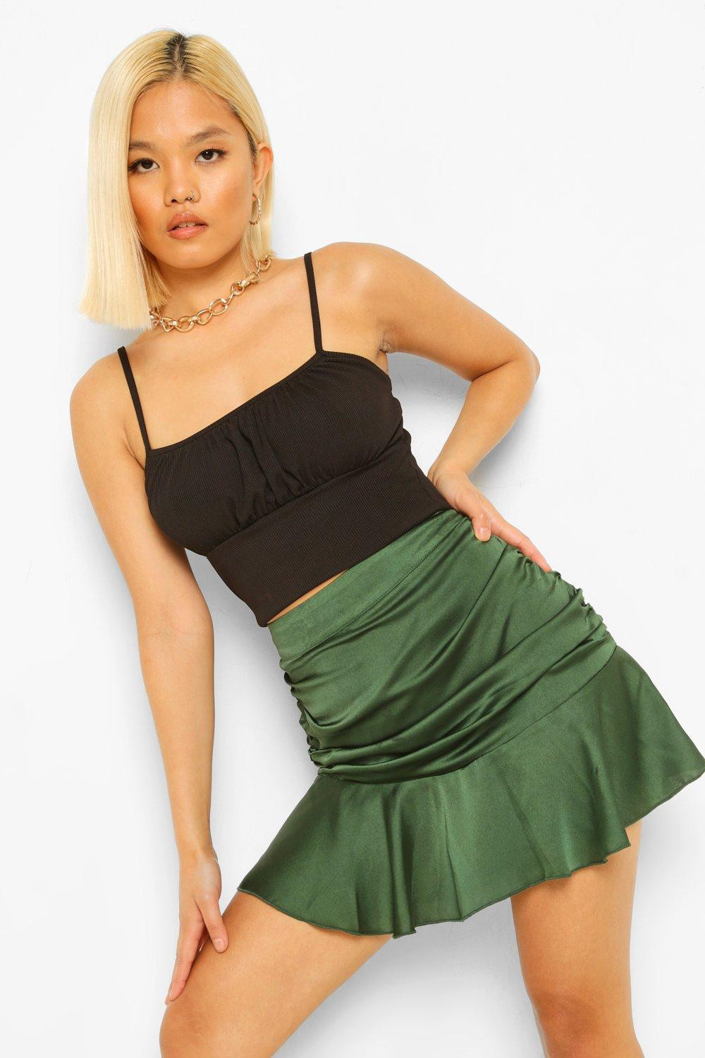 Petite Satin Ruched Mini Skirt | Boohoo.com (UK & IE)