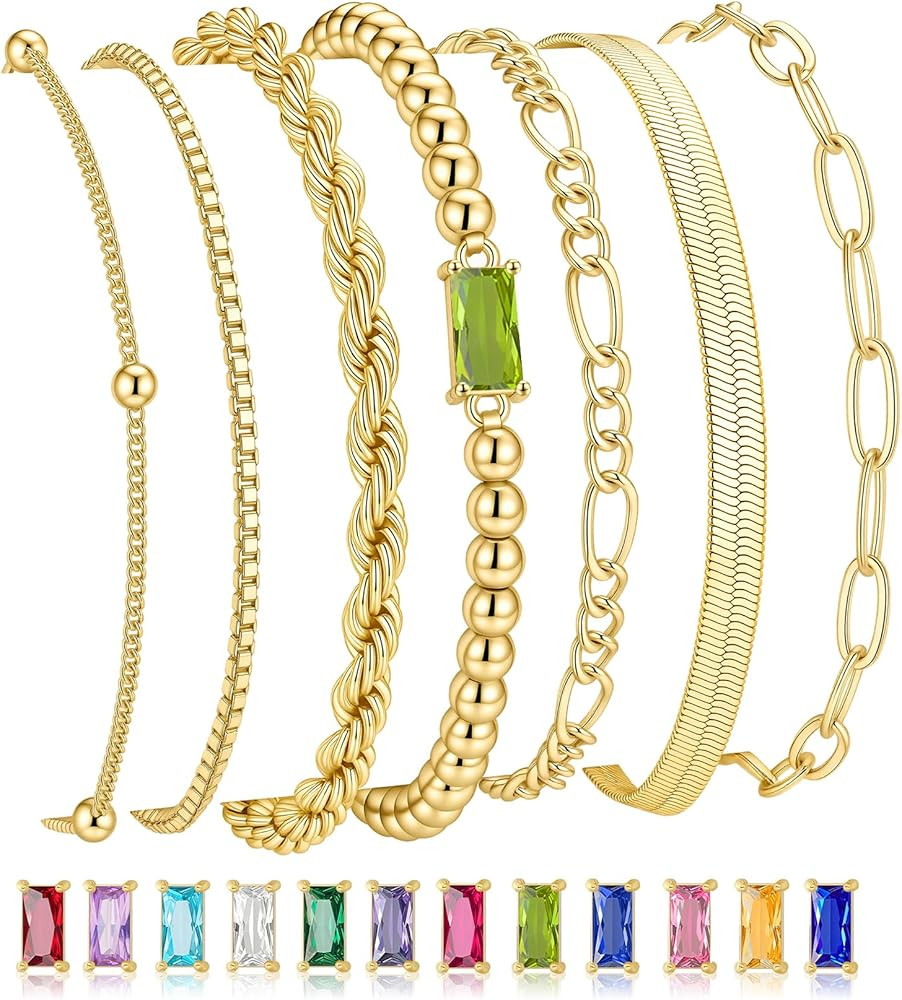 M MOOHAM Easter Bracelets Gifts Easter Basket Stuffers Gold Birthstone Bracelets Stack for Women,... | Amazon (US)