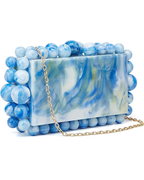 Acrylic Evening Handbag Beads Bag for Women Graceful Shoulder Bag Satchel Marble Clutch Purses fo... | Amazon (US)