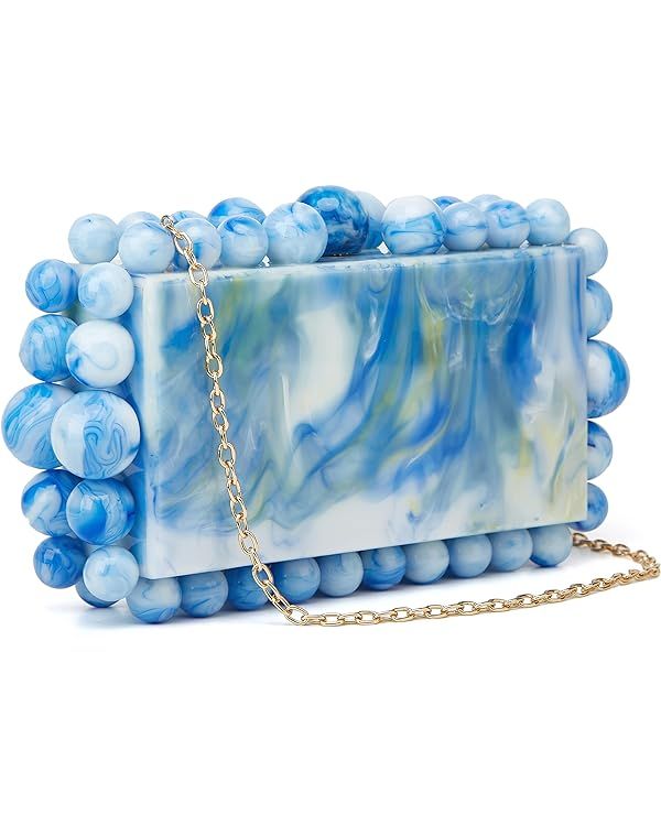 Acrylic Evening Handbag Beads Bag for Women Graceful Shoulder Bag Satchel Marble Clutch Purses fo... | Amazon (US)
