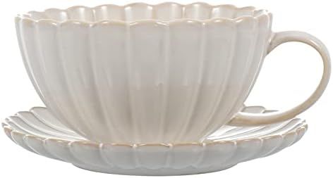 YARDWE Ceramic Coffee Cup and Saucer Set Elegant Afternoon Tea Cup Set Porcelain Milk Cup Flower ... | Amazon (US)
