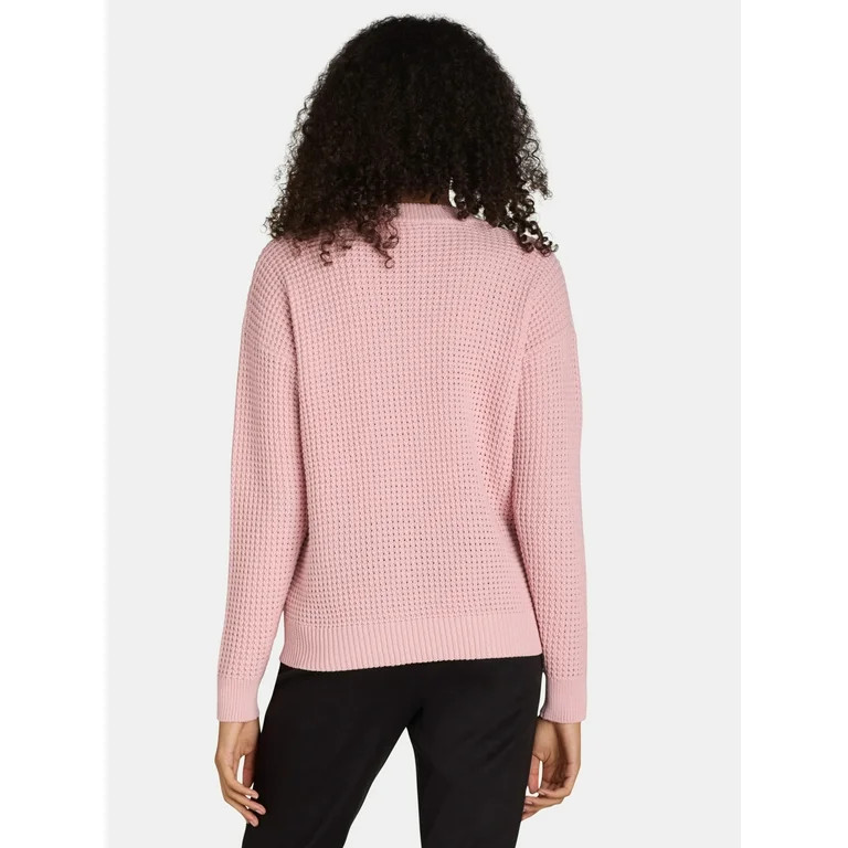 Time and Tru Women's and Women's Plus Waffle Stitch Sweater with Long Sleeves, Midweight, Sizes X... | Walmart (US)