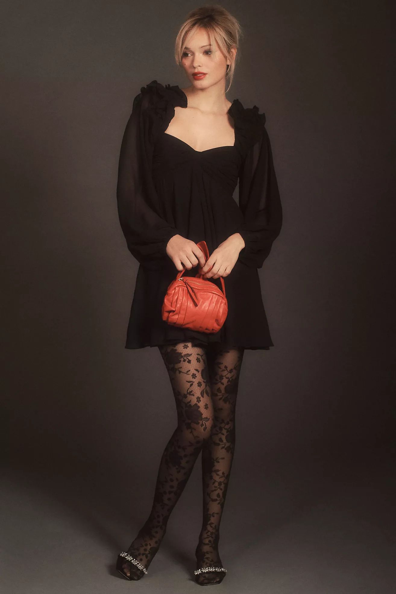 BHLDN Brigitta Long-Sleeve Sweetheart Chiffon Mini Dress | Anthropologie (US)