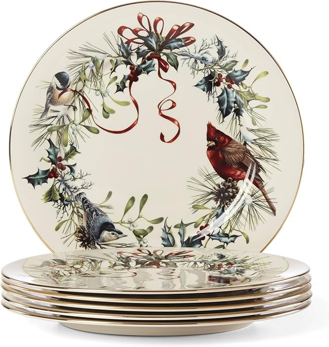 Lenox 835219 Winter Greetings 6-Piece Dinner Plate Set, 10.75', Christmas Drinkware, Holiday Host... | Amazon (US)