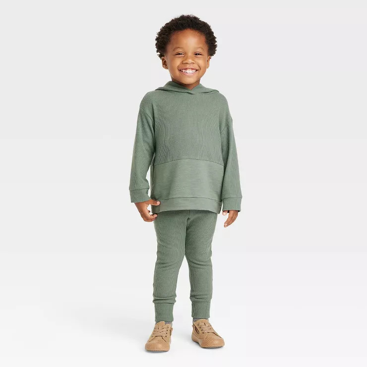 Grayson Collective Toddler Cozy Waffle Hoodie & Leggings Set - Green | Target