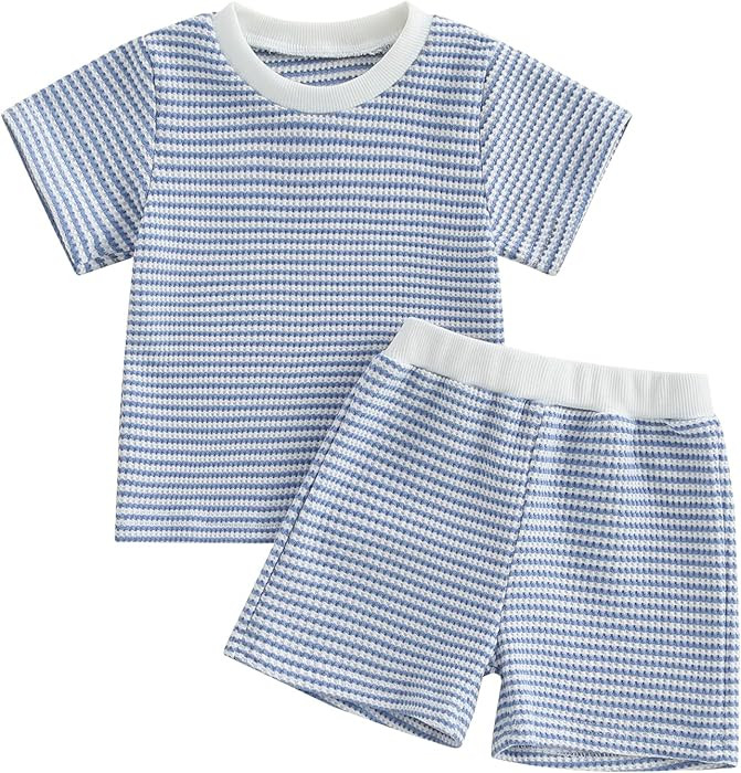 VISGOGO Baby Boy Summer Outfit Striped T-shirt Toddler Boy Summer Clothes 6 12 18 Months 2 3 4 5 ... | Amazon (US)