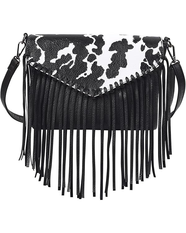 HDE Women's PU Leather Hobo Fringe Crossbody Tassel Purse Vintage Small Handbag | Amazon (US)