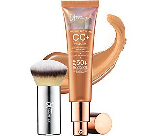 IT Cosmetics CC  Cream Physical SPF 50 Bronzer with Buki Brush | QVC