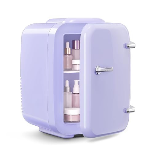 OSTBA Mini Fridge, 4 Liter/6 Can Mini Makeup Fridge, 110V AC/ 12V DC Portable Thermoelectric Cooler&Warmer for Skincare, Drink, Cosmetic, Medicine, Small fridge for Bedroom, Office, Dorm, Car, Purple | Amazon (US)