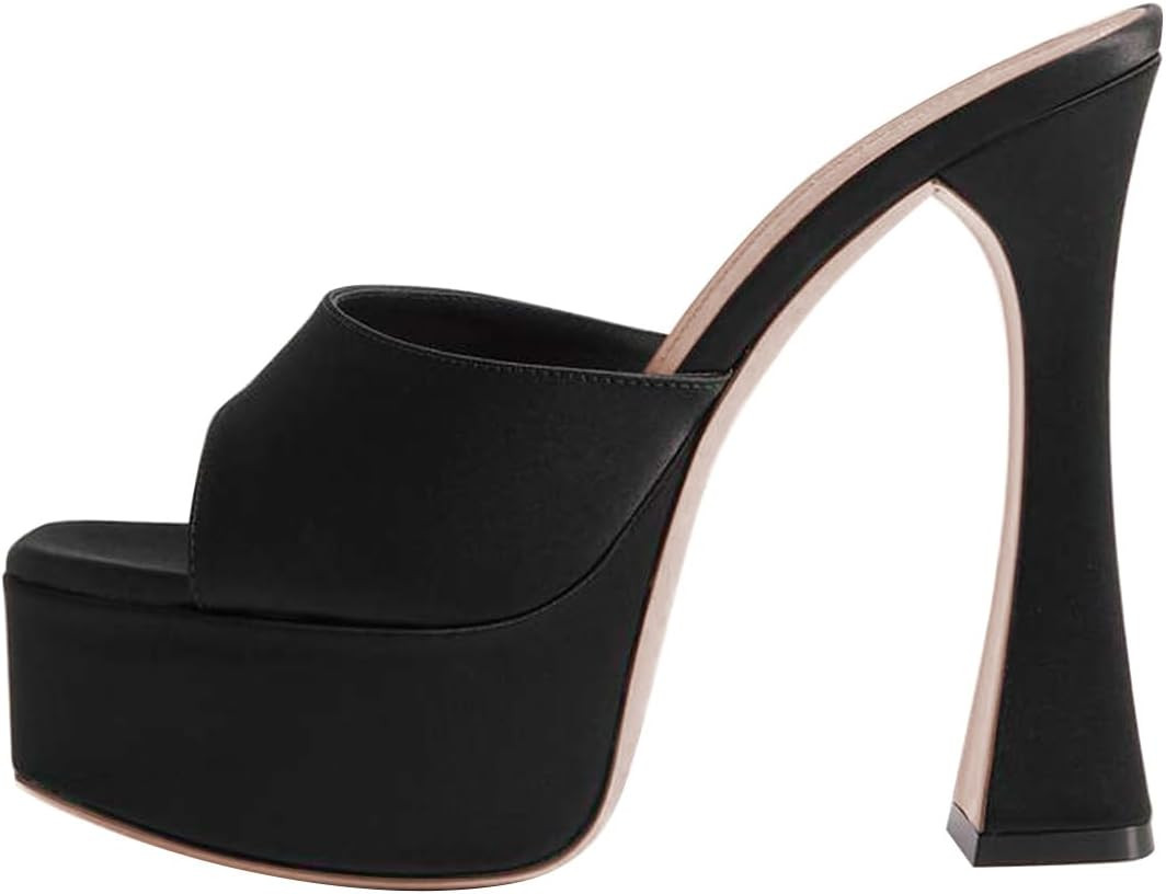 FSJ Women Slip On Platform Heeled Sandals Peep Open Toe Chunky Block High Heels Mules Backless Summer Dress Slide Sandals Size 4-15 US | Amazon (US)