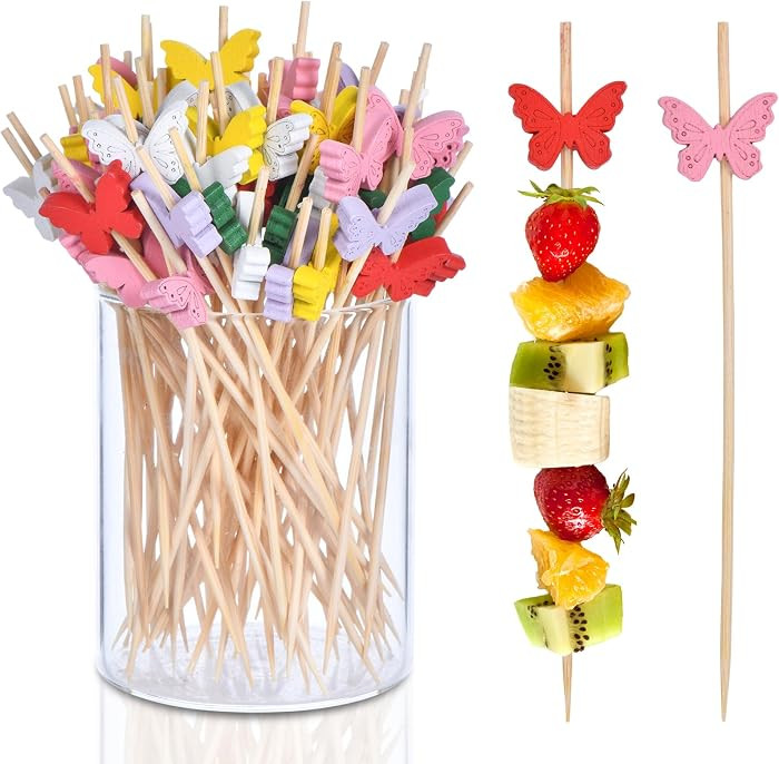 JtmyAota 100 Pack Butterfly Toothpicks for Appetizers, 4.7 Inch Natural Bamboo Cocktail Picks for... | Amazon (US)