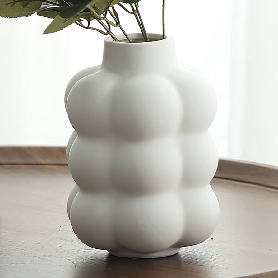 Mowtanco White Ceramic Vase, Flower Vase for Modern Home Decor, Centerpiece Vase for Table, Conte... | Amazon (US)