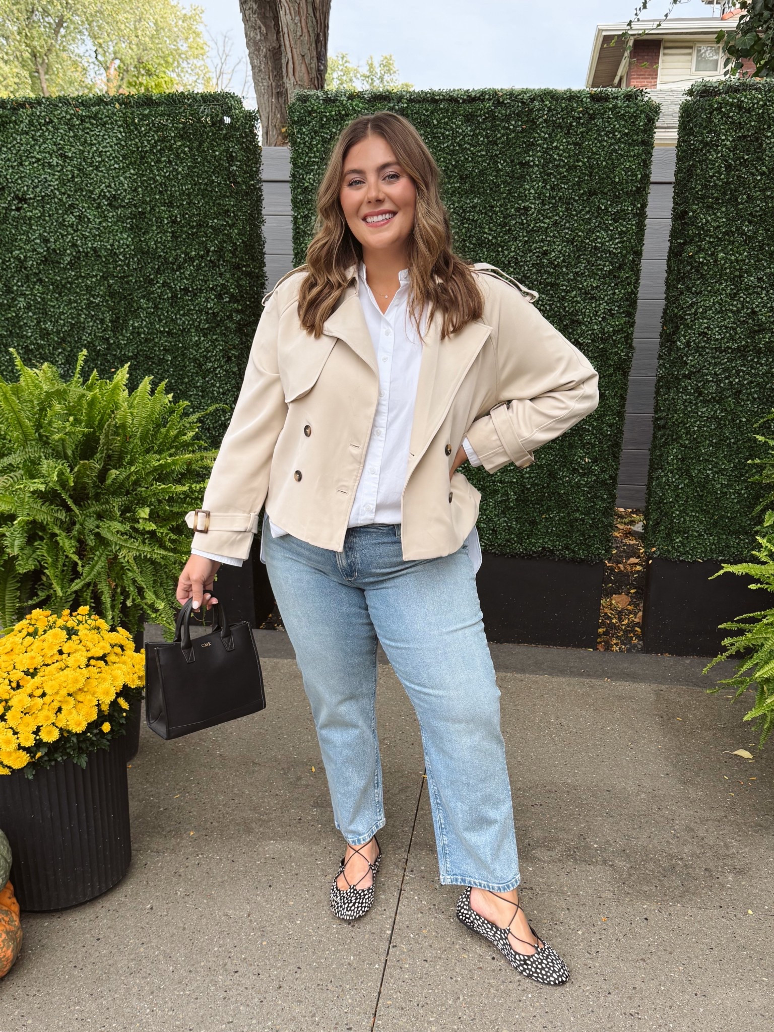 Fall outfit - jeans - cropped trench coat - wearing size XXL in jacket, 1X in button down shirt (use CARALYN15 at Spanx), 33 in jeans - sharing similar non-maternity jeans. 

#LTKBump #LTKSeasonal #LTKPlusSize