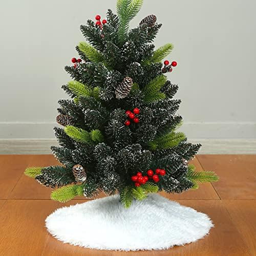 Sattiyrch Faux Fur Christmas Tree Skirt 18in,Xmas White Small Tabletop Christmas Tree Skirt(White Fa | Amazon (US)