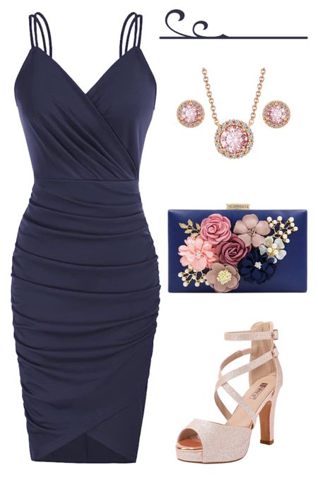 Wedding guest outfit idea in navy blue and rose gold on Amazon.

#weddingguestdress #summerdress #cocktaildress #summeroutfit #rosegoldsandals

#LTKSeasonal #LTKstyletip #LTKwedding