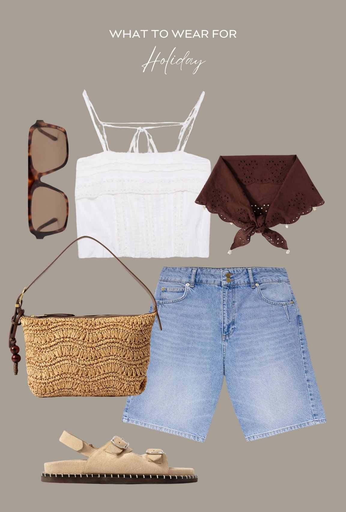 Holiday outfit inspo ☀️ 

Mint velvet, denim shorts, white Broderie top, straw bag, sandals

#LTKsummer