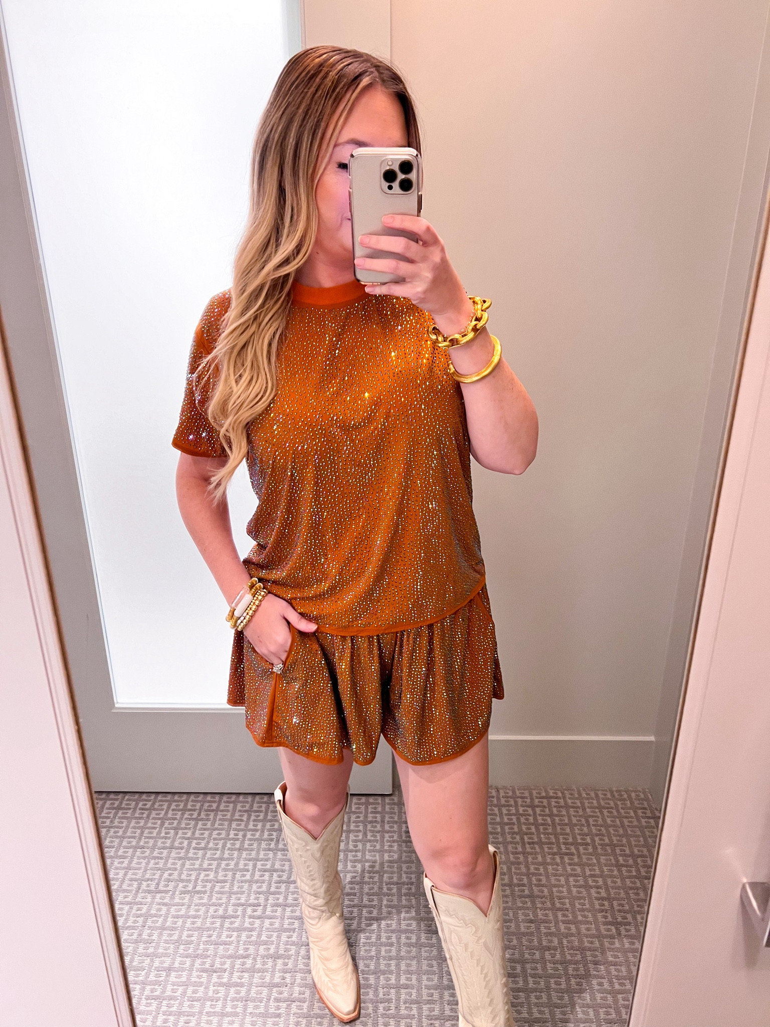 Rhinestone set 

Queen of sparkles. Burnt orange. Matching set. Lucchese boots. White cowboy boots.

#LTKparties #LTKstyletip #LTKU