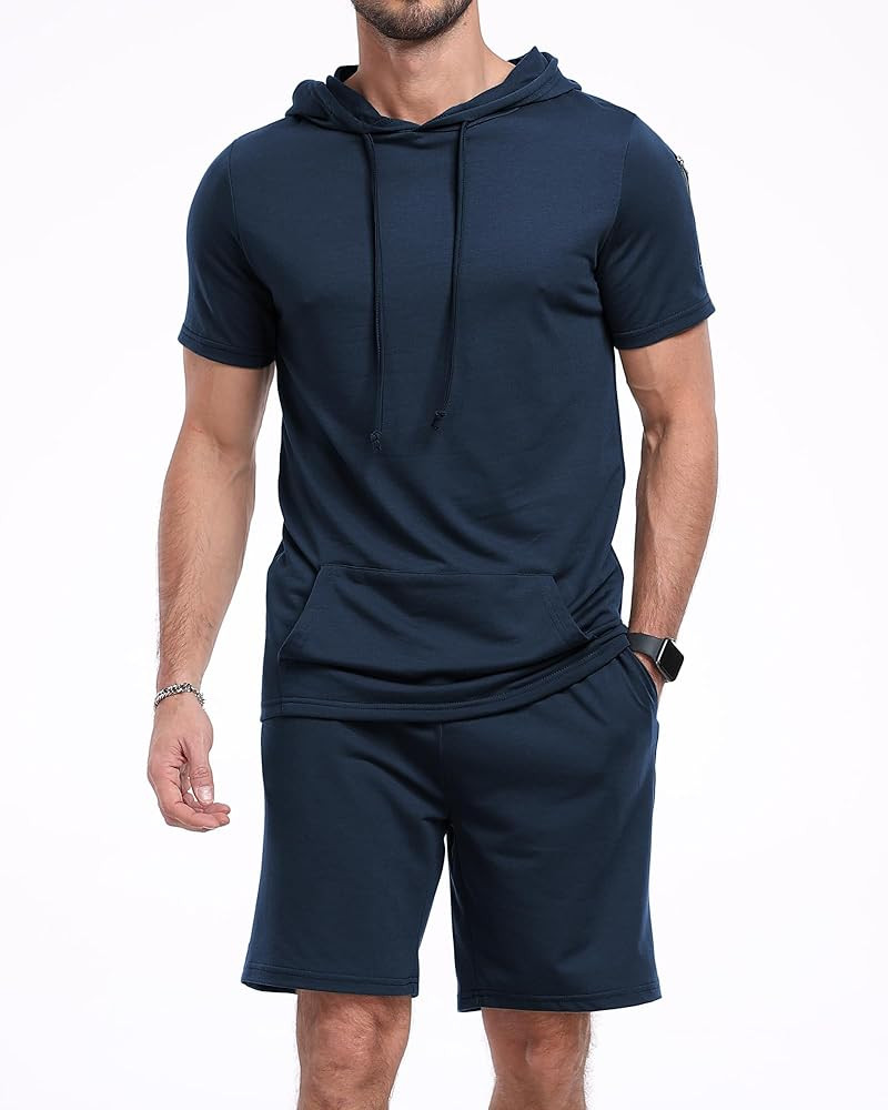 Aiyino Men's Tracksuit 2 Piece Hooded Athletic Sweatsuit Short Sleeve Casual Sports Hoodie Shorts... | Amazon (US)