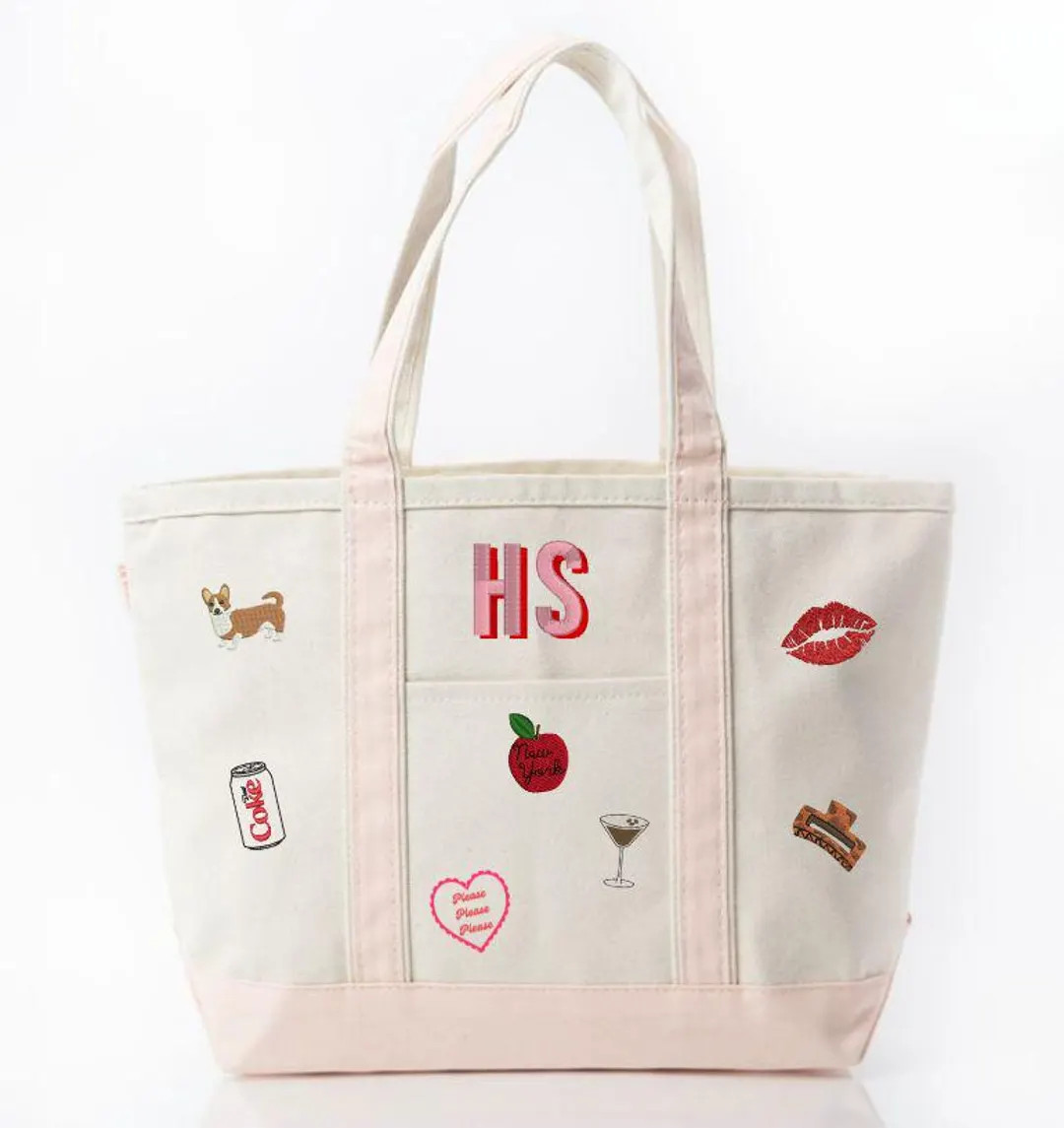 Personalized Icon Embroidered Canvas Tote | Etsy (Global)