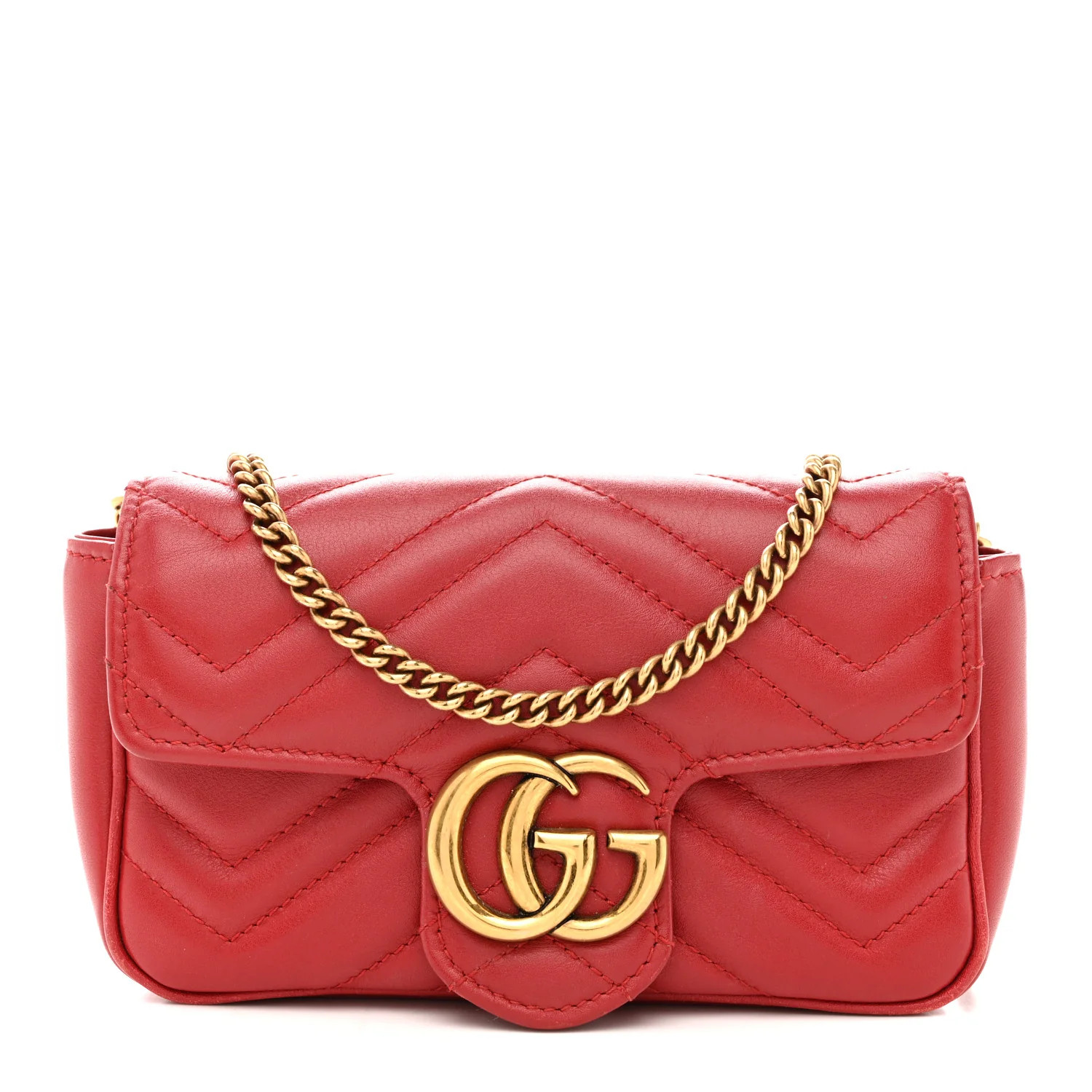 Calfskin Matelasse Super Mini GG Marmont Shoulder Bag Hibiscus Red | FASHIONPHILE (US)