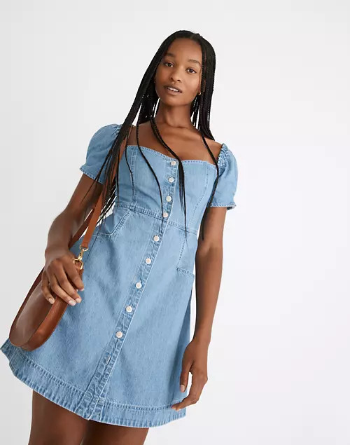 Denim Puff-Sleeve Mini Dress in Dawnshire Wash | Madewell