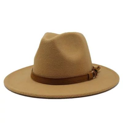 esafio Women Lady Felt Fedora Hat Wide Brim Wool Panama Hats with Band,Brown | Walmart (US)