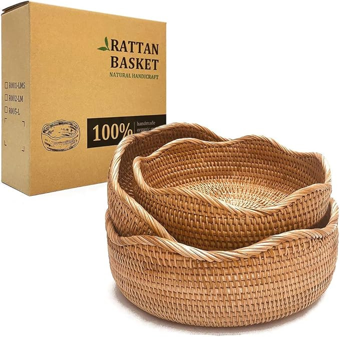 LDG Bread Serving Basket Wicker Fruit Basket Rattan Storage Basket Handmade Basket Decorative Bow... | Amazon (US)