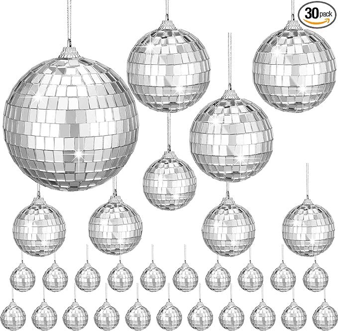 HyDren 30 Pcs Mirror Disco Ball Silver Hanging Disco Ball with Rope Small Party Mirror Balls Refl... | Amazon (US)
