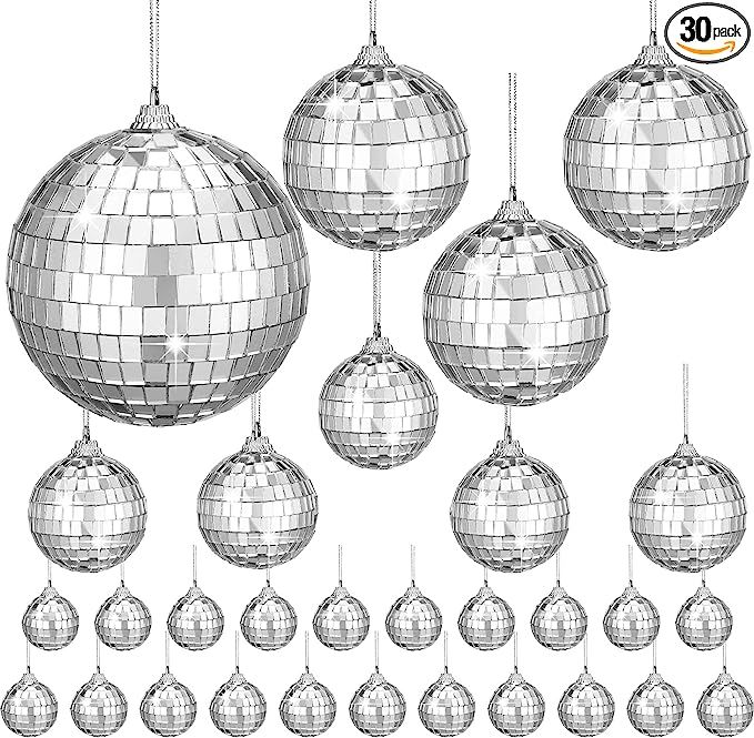 HyDren 30 Pcs Mirror Disco Ball Silver Hanging Disco Ball with Rope Small Party Mirror Balls Refl... | Amazon (US)