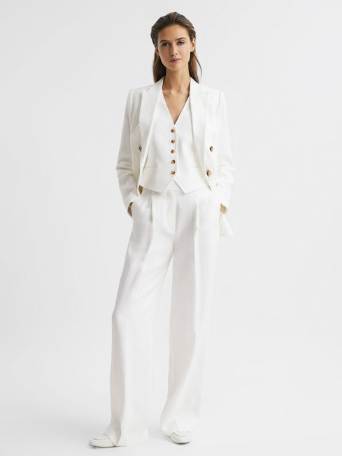 Reiss White Hollie Wide Leg Linen Trousers | Reiss UK