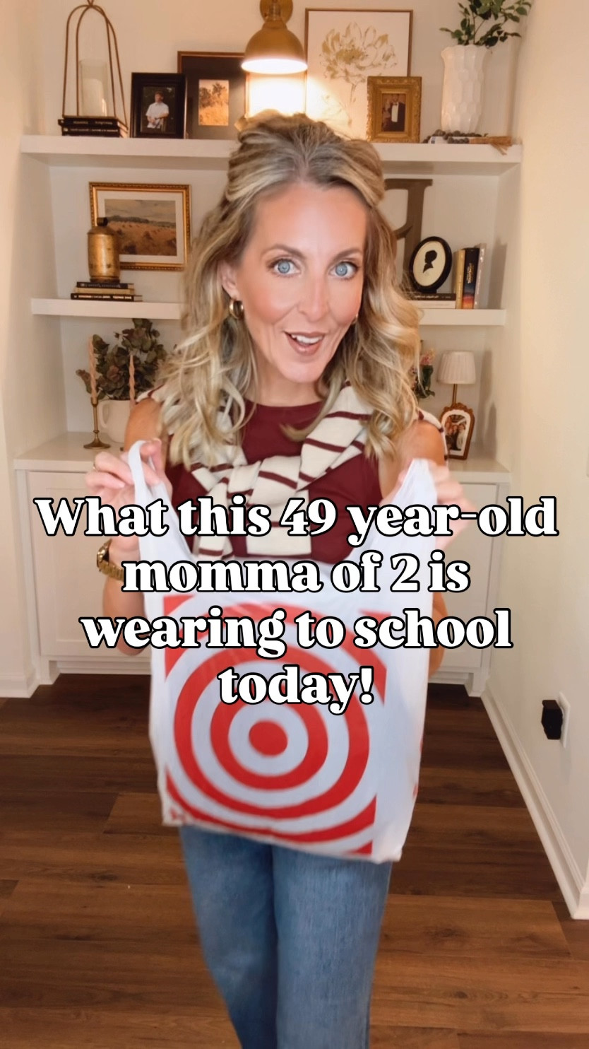 What this 49 year old empty nester momma is wearing to school for on a casual Thursday because affordable, comfortable, cute are always in style! 

Just a teacher mama living her best life in these Target new arrivals!! Target new arrivals that are so new- they are not even online yet- but they will be: and you will want these pants  I picked them up in store this weekend. They are the Universal threads high-rise cargo pants, and they are fabulous. I am wearing a size 2. This sweater is online and is perfect for FALL! It comes in several colors. Wearing size small! I’ll let you know as soon as they are online! Plus,  this amazing ruffle denim jacket is from Kohl’s. Draper James and comes in white and black too. Wearing a size small. Love the detailing! ♥️