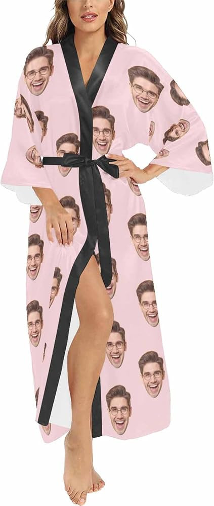 M YESCUSTOM Custom Long Robes for Women Funny Face Personalized Party Satin Kimono Robes Sleepwea... | Amazon (US)