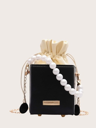 Girls Faux Pearl Decor Drawstring Box Bag | SHEIN