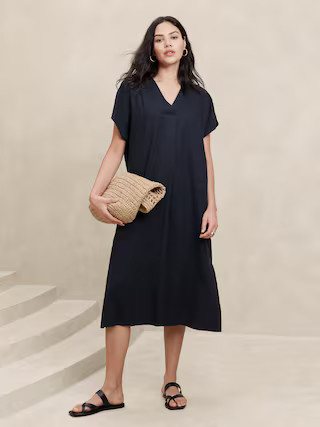 Linen-Blend Kaftan Midi Dress | Banana Republic Factory