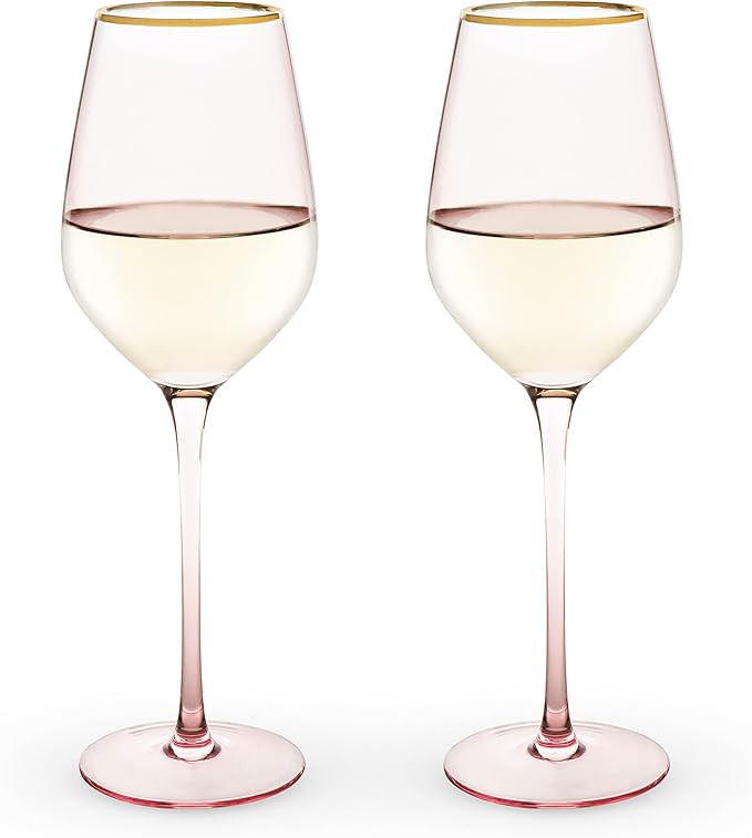 Twine Rose White Wine Glasses, Gold Rimmed Pink Tinted Crystal Wine Glass Set, Stemmed Wine Glass... | Amazon (US)