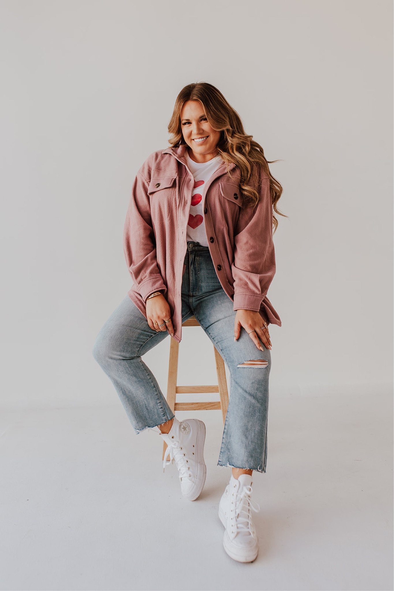 curvy Valentine look! wearing size large in heart tee and size 15 in denim and size large in lilac shacket 

#LTKunder100 #LTKSeasonal #LTKcurves