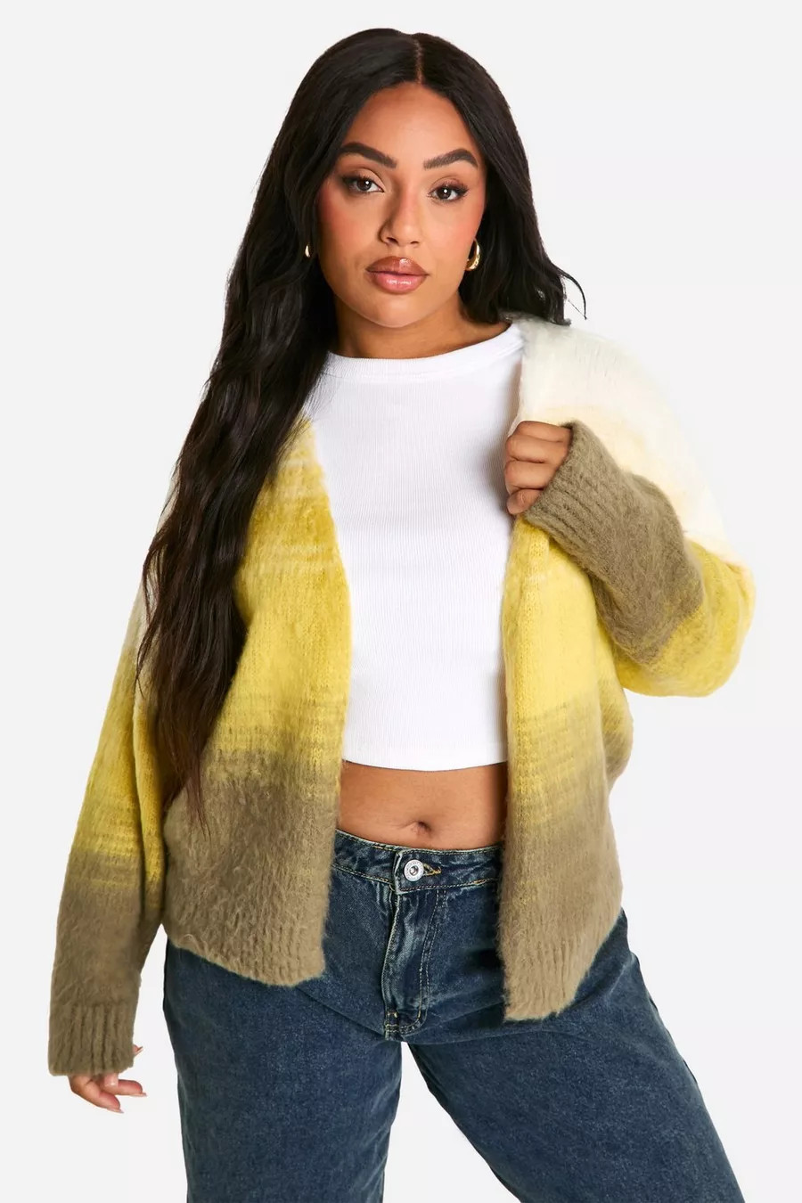 Plus Fluffy Ombre Knit Cardigan | boohoo (US & Canada)